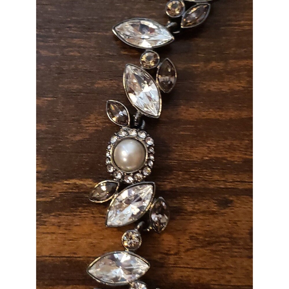 Givenchy Statement Necklace Smoky Grey Clear Rhinestone Faux Pearl Chunky Runway - Picture 10 of 16